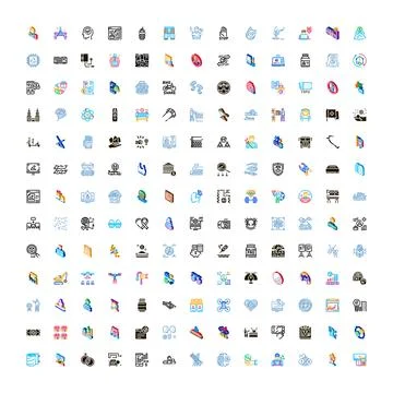 Business technology web interface app icons set Illustrazione stock