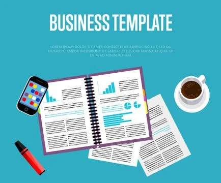 Business template. Top view workspace background Stock Illustration