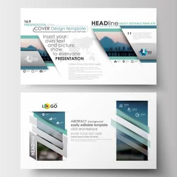 Business templates in HD format for presentation slides. Flat design blue color Stock Illustration