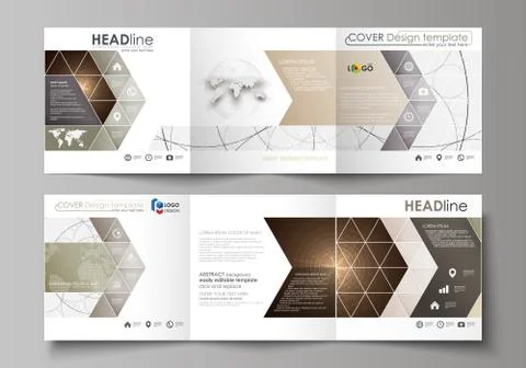 Business templates for tri fold square design brochures. Leaflet cover, abstract Stock Illustration