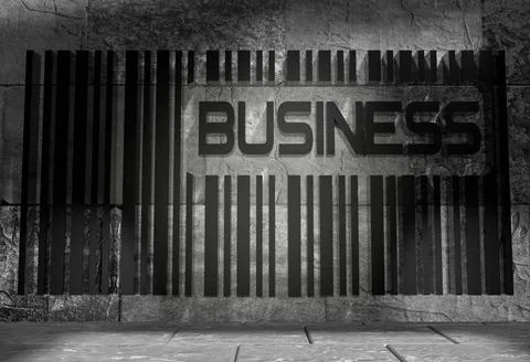 Business text and bar code on concrete wall Business word and bar code on ... Foto stock