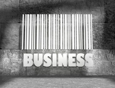 Business text and bar code on concrete wall Business word and bar code on ... 写真素材