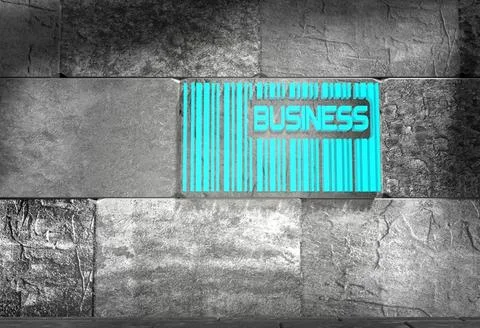 Business text and bar code on concrete wall Business word and bar code on ... Stock Photos