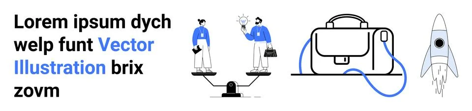 Business-themed elements including two individuals balancing ideas, a briefca Stock Illustration