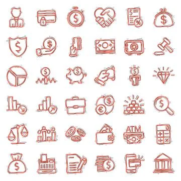 Business thin line icon set in comic style. Finance investment cartoon vector Stockillustratie
