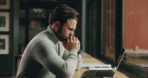 Business, thinking and man in office, laptop and copywriting with email Stock Footage 316023850