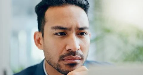 Business, thinking and man with solution, decision and problem solving with Stock Photos