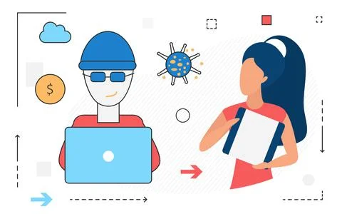 Business threats of hacker attacks, network Internet fraud and extortion. Stock Illustration