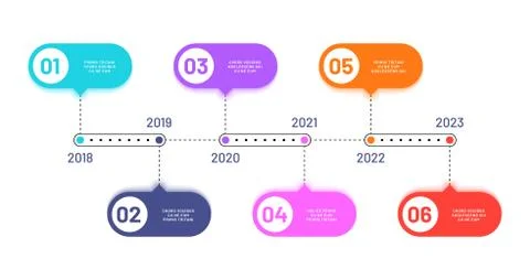 Business timeline. 6 process steps, horizontal workflow processing diagram Stock Illustration