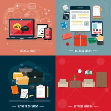 Business tools, interior, online, documents Stock Illustration