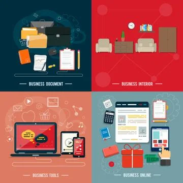 Business tools, interior, online, documents Stock Illustration