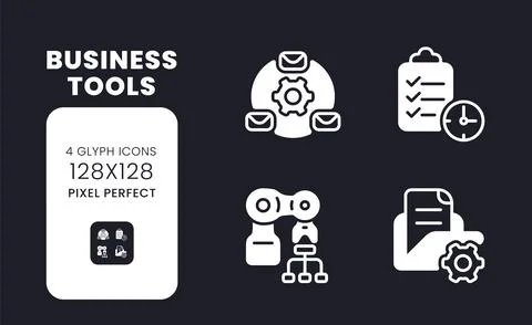 Business tools white solid desktop icons set Illustrazione stock