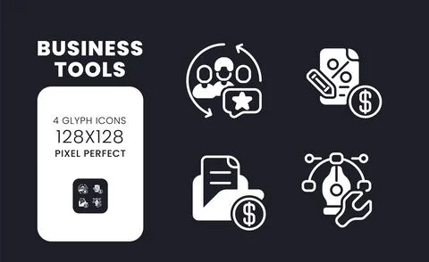 Business tools white solid desktop icons set Stock Illustration
