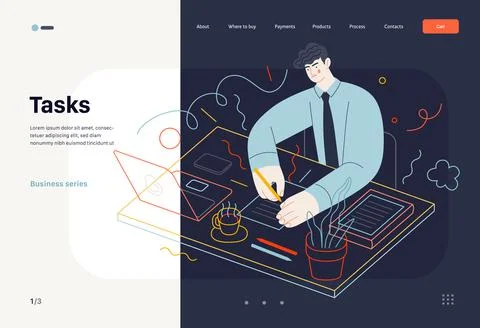 Business topics - tasks, web template. Modern flat vector Stock Illustration