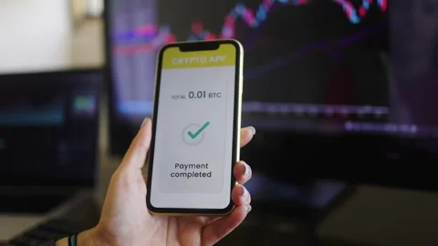 Business trader use crypto payment service app with mobile Stock Footage 270119657