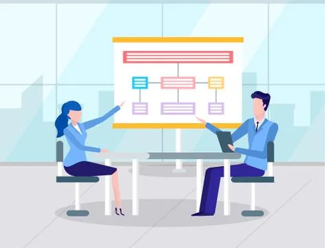 Business Training or Seminar, Man and Woman Scheme Illustrazione stock