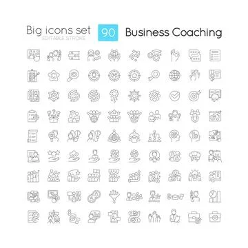 Business training programs linear icons set Stock Illustration