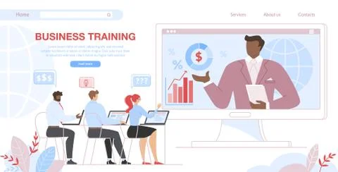 Business Training Students Sit at Computer Screen Stock Illustration
