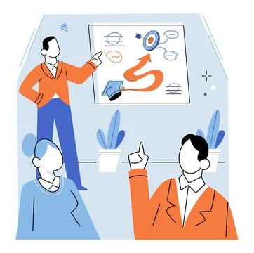 Business training. Teaching business involves imparting knowledge, nurturing Stock Illustration
