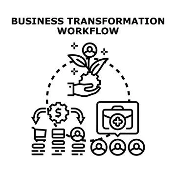 Business transformation workflow process developing innovation and growth Stock Illustration