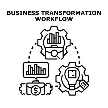 Business transformation workflow process for financial data analysis Stock Illustration