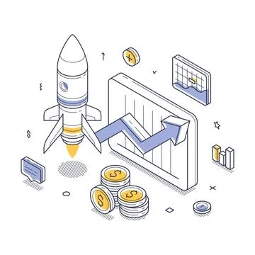 Business trend analyzing dynamic graph concept isometric line vector illustra Stockillustratie