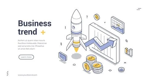 Business trend productivity efficiency analyzing isometric web banner design  Stock Illustration