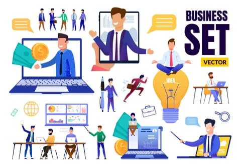 Business Trendy Flat Set with Different Situation Illustrazione stock