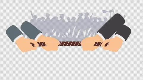 Business tug-of-war competition with crowd silhouettes. Stock Footage 345021307