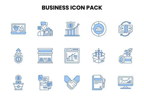 Business Two Color Blue Vector Icons Pack Stock Illustration