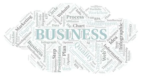 Business typography word cloud create with the text only. Illustrazione stock