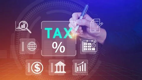 Business using computer to complete Individual income tax return form onlin.. Stock Photos