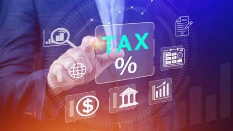 Business using computer to complete Individual income tax return form onlin.. Stock Photos