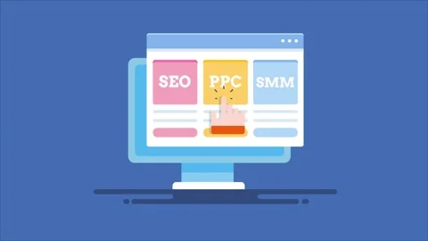 Business using digital advertising PPC ad strategy, animation concept. Stockbeeldmateriaal 240182313
