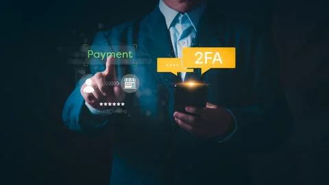 Business using smartphone for secure mobile banking payment with 2FA two-fa.. Fotos de archivo