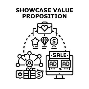 Business value proposition demonstrating customer experience and advertising Stock Illustration