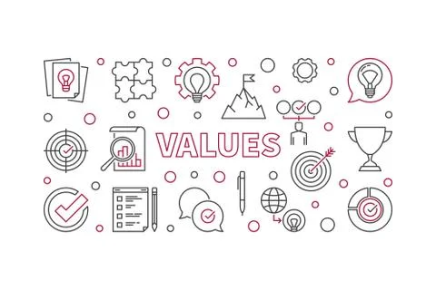 Business Values vector horizontal outline illustration Stock Illustration