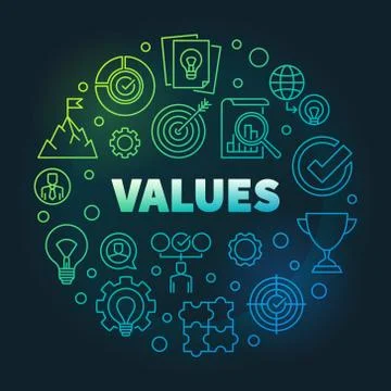 Business Values vector round colored linear illustration Stock Illustration