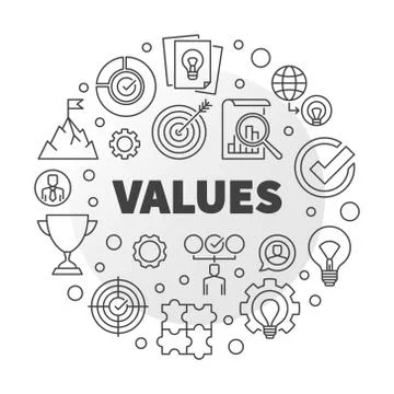 Business Values vector round minimal outline illustration Stock Illustration
