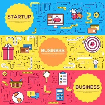 Business vector brochure cards thin line set. Marketing template of flyear Stock Illustration