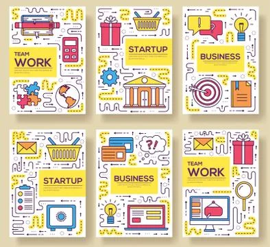 Business vector brochure cards thin line set. Marketing template of flyear Illustrazione stock