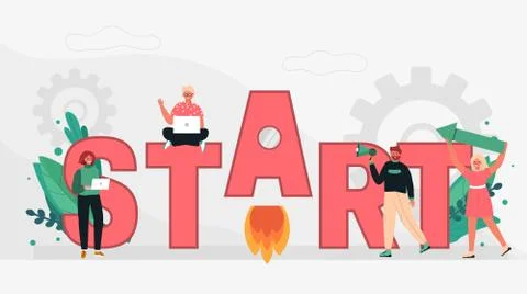 Business vector illustration of a start-up concept for a trendy web banner or Illustrazione stock