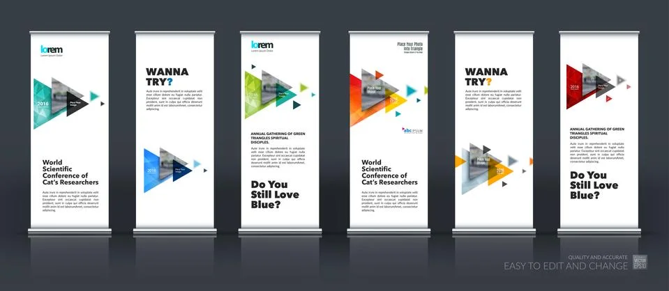 Business vector set of modern roll Up Banner stand design with f Stock Illustration