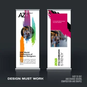 Business vector set of modern roll up banner stand design with colourful Stock Illustration