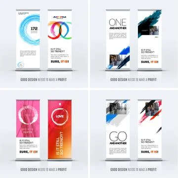 Business vector set of modern roll up banner stand design with colourful Stock Illustration