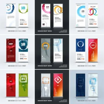 Business vector set of modern roll up banner stand design with colourful Stock Illustration