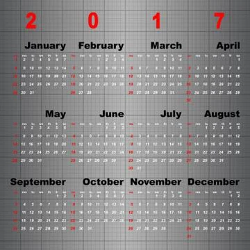 Business vector template of 2017 calendar on grey table background Stock Illustration