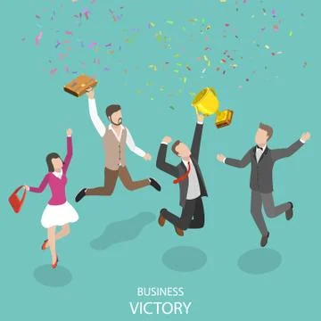 Business victory flat isometric vector concept. Stock Illustration