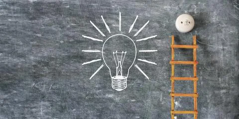 Business vision development and idea concept.Ladder of success  leading to .. Stock Photos