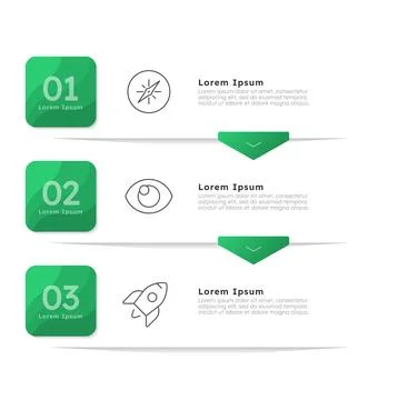 Business vision statement green square infographic 3 steps Stock Illustration